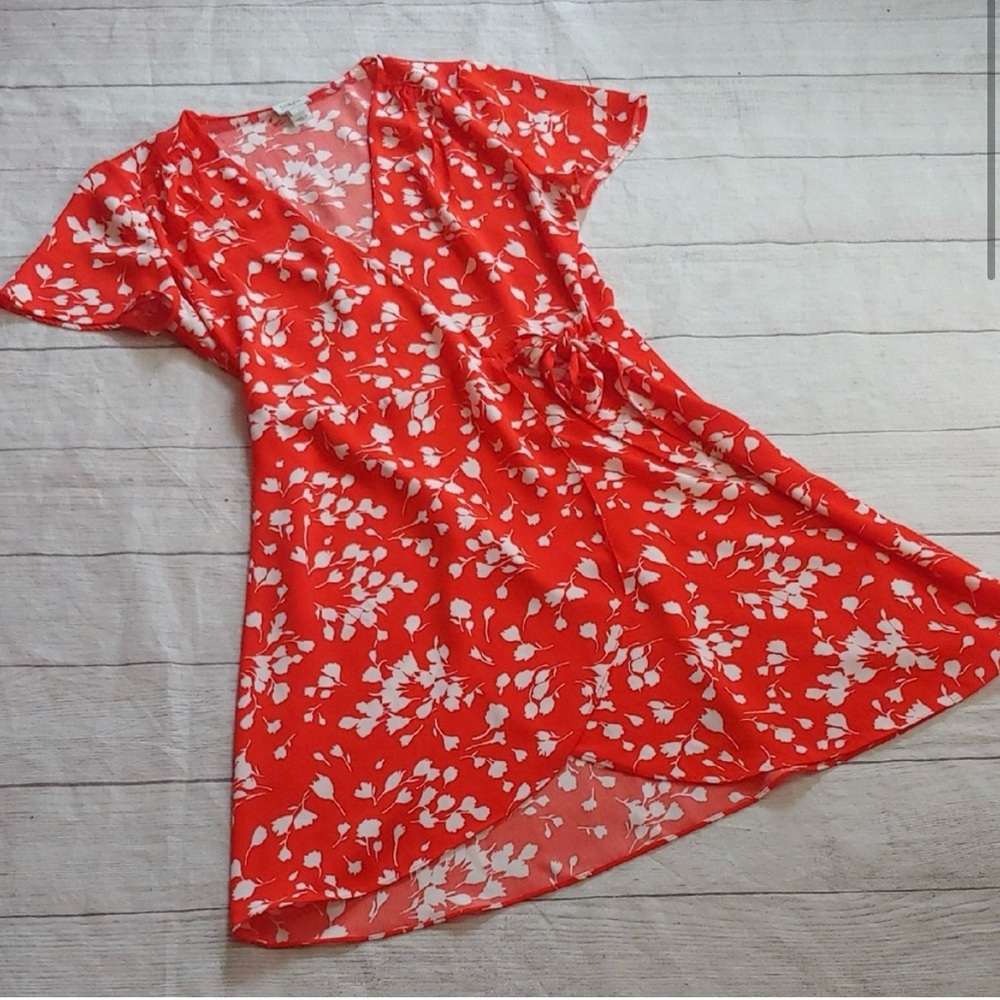 J. Crew Factory Red Floral Wrap Dress